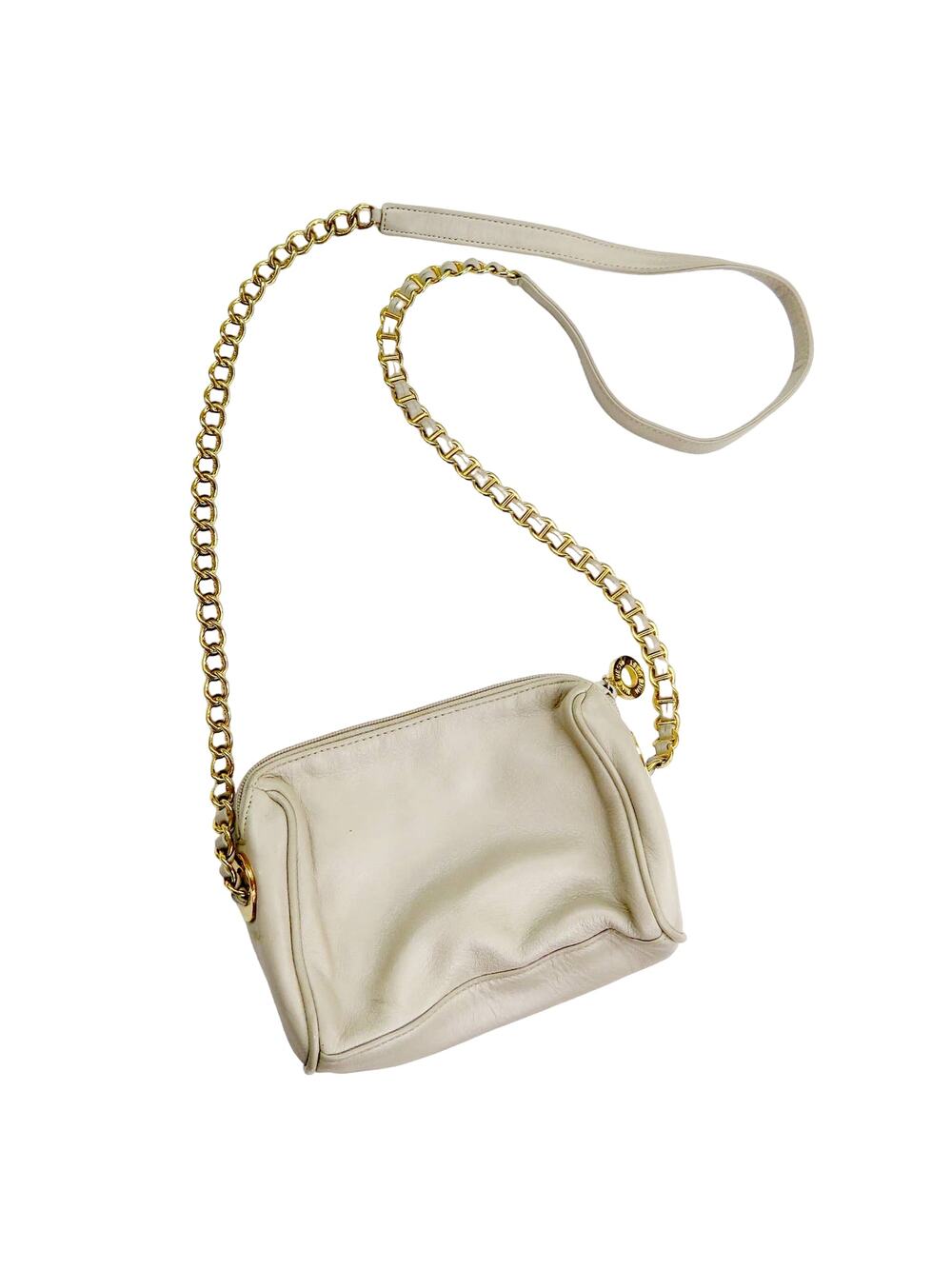 Nine West Cream Leather Square Crossbody Bag with Gold Chain